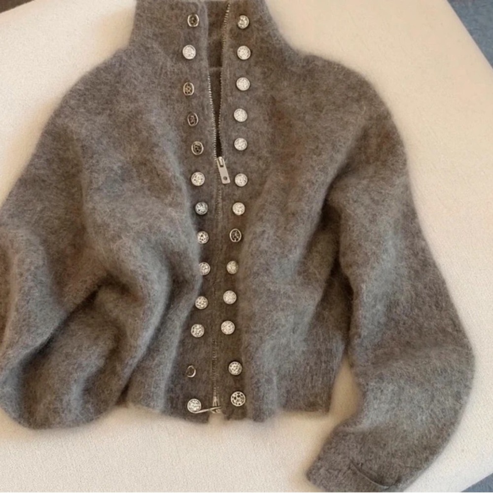 Gray Button-Up Fuzzy Sweater - image 1